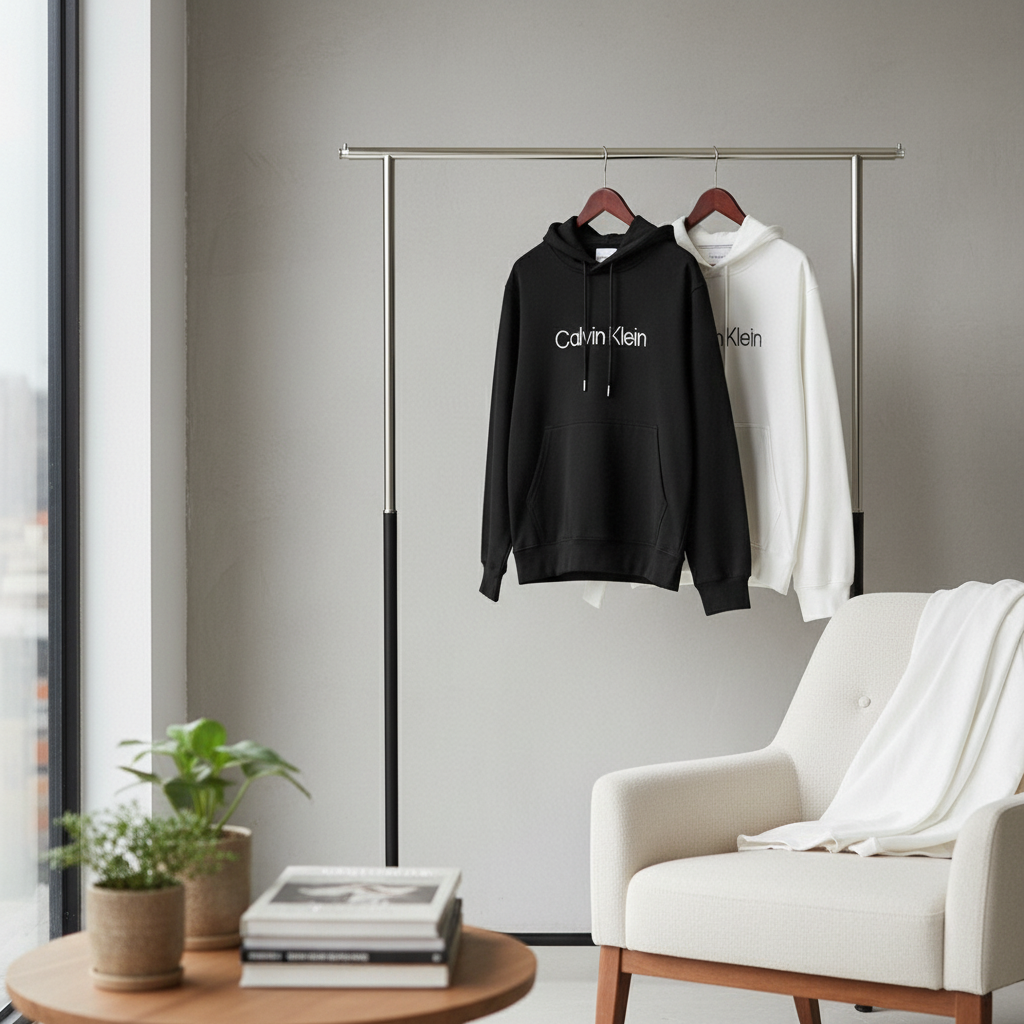Calvin Klein Logo Hoodie Unisex Black White Pullover