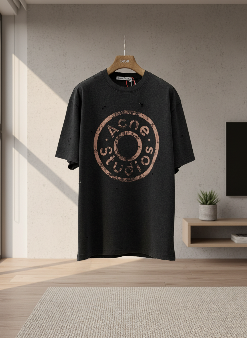 Acne Studios Black Distressed Logo T-Shirt