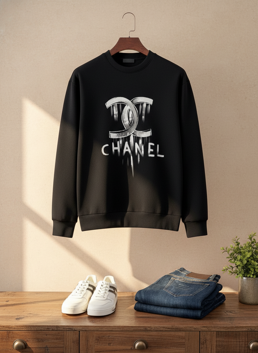 CHANEL Black Logo Hoodie Unisex Luxury Sweatshirt