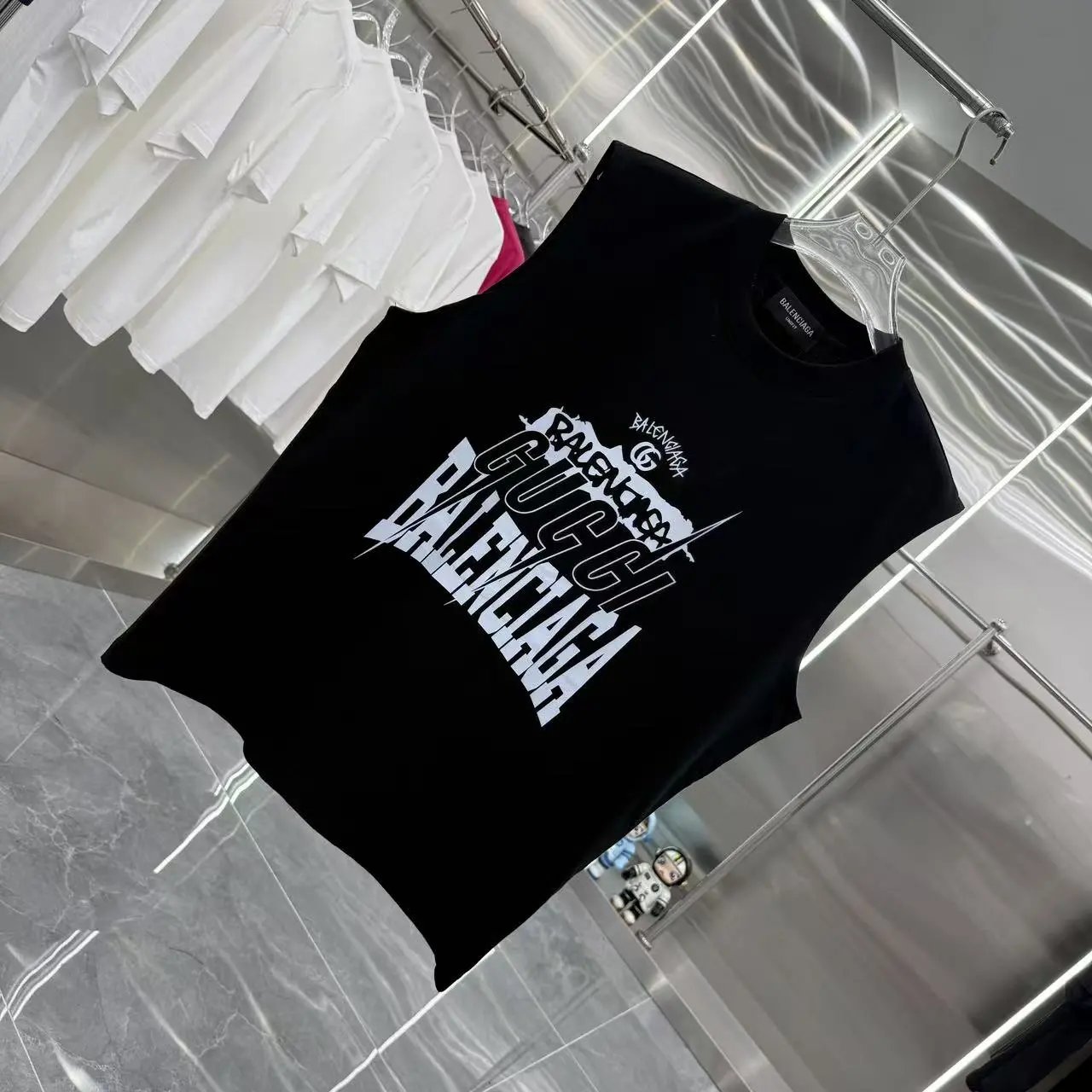 Balenciaga Men Sleeveless Black T-Shirt Street Style Top