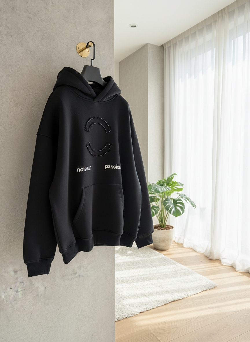 CHANEL Black Crystal Logo Oversized Passion Hoodie
