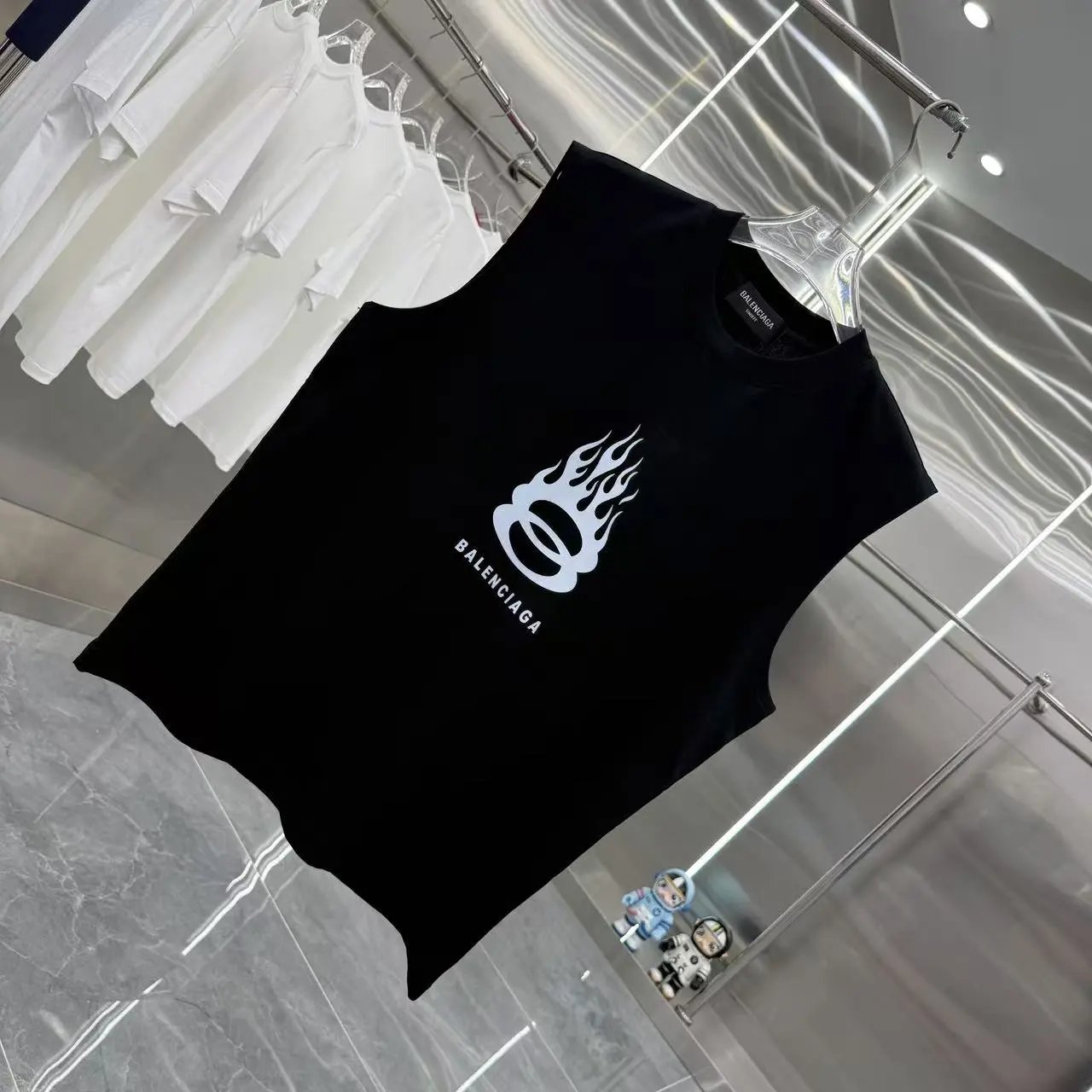 Balenciaga Black Flame Sleeveless Cotton T-Shirt
