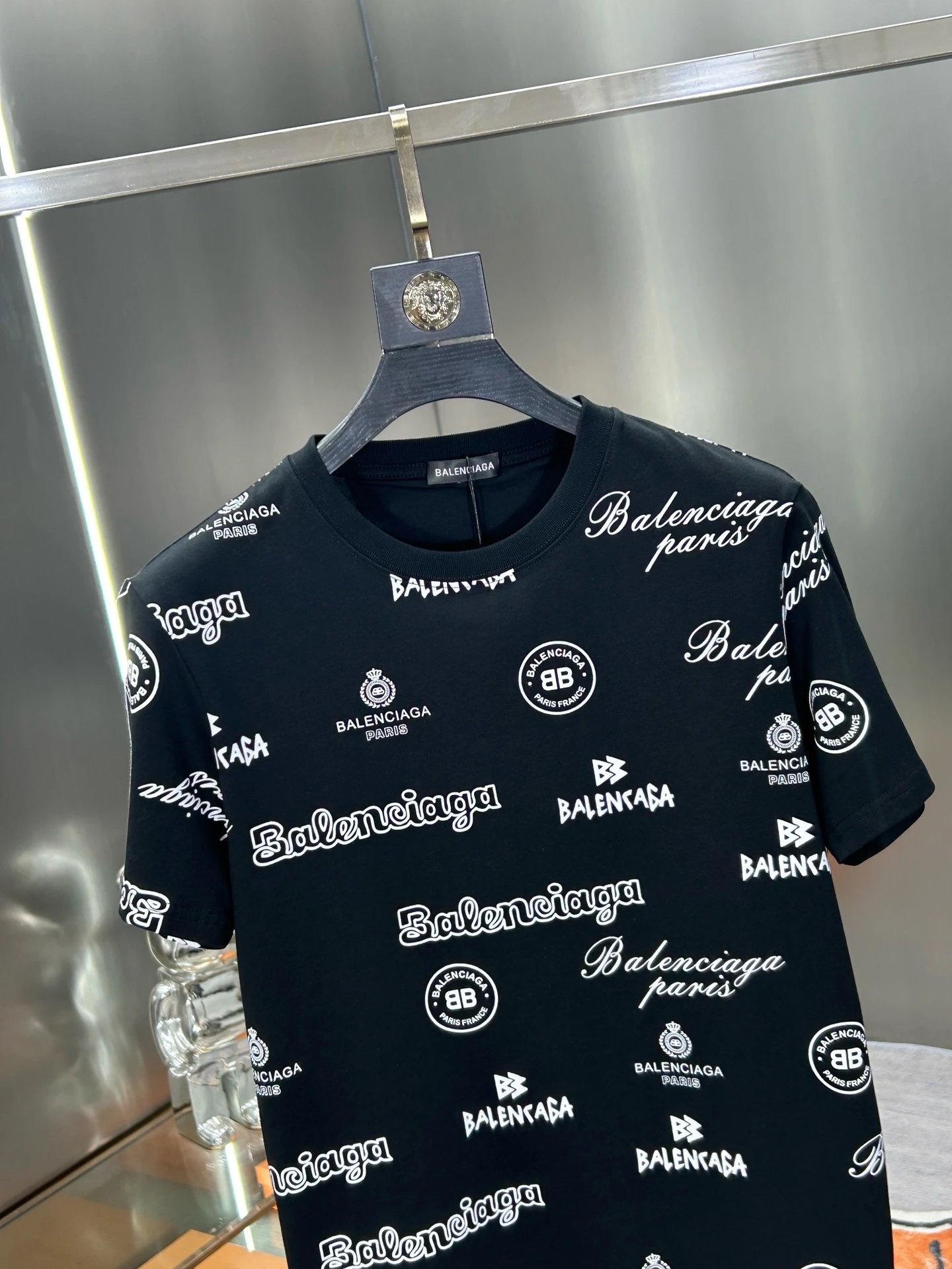 Balenciaga Black Logo Print Cotton T-Shirt