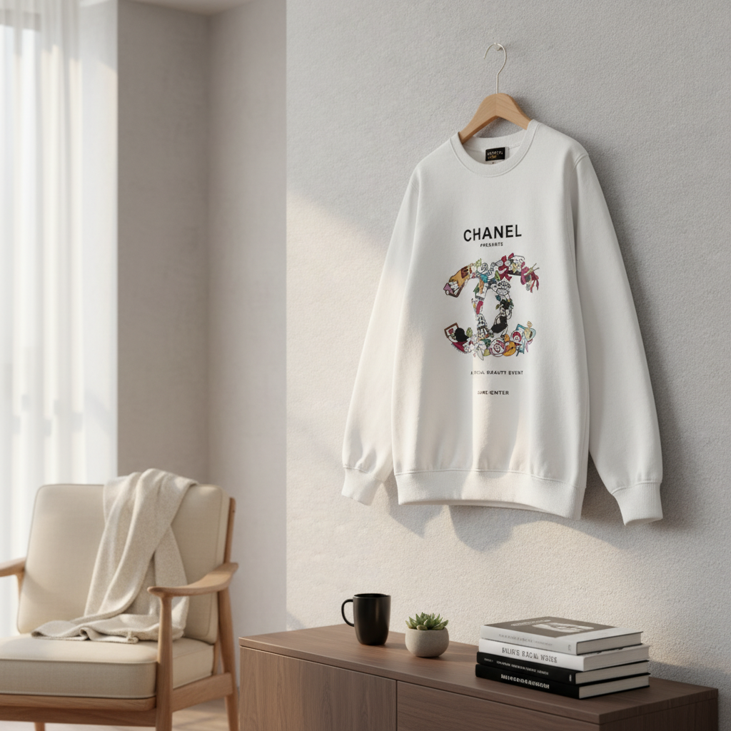 CHANEL White Cartoon Logo Hoodie Streetwear Sweater