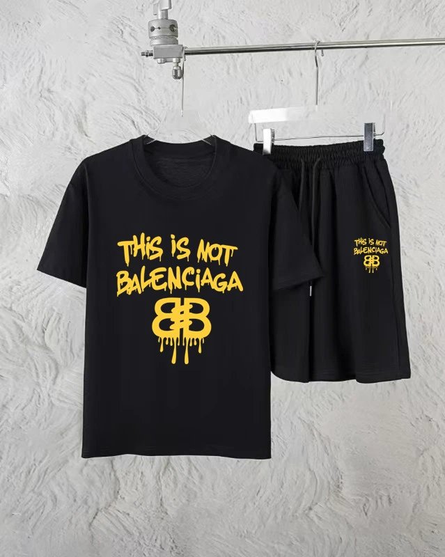 Balenciaga Yellow Graffiti Logo Cotton T-Shirt Set