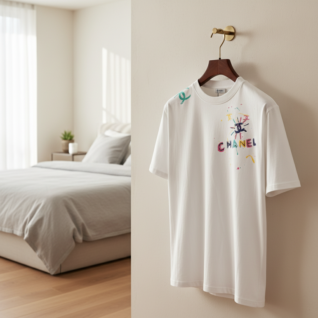 CHANEL White Cotton Artistic Logo T-Shirt