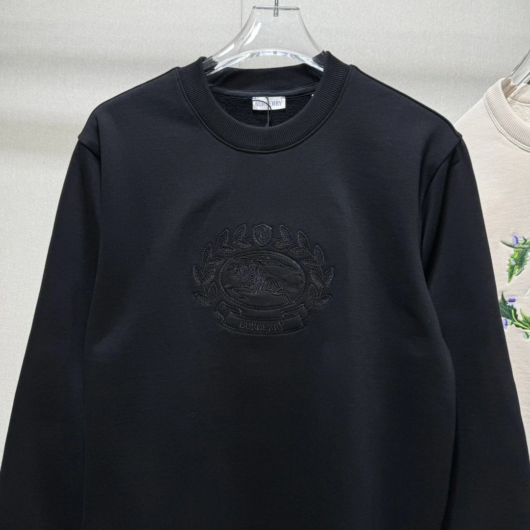 Burberry Black Hoodie Embroidered Logo Cotton Sweatshirt