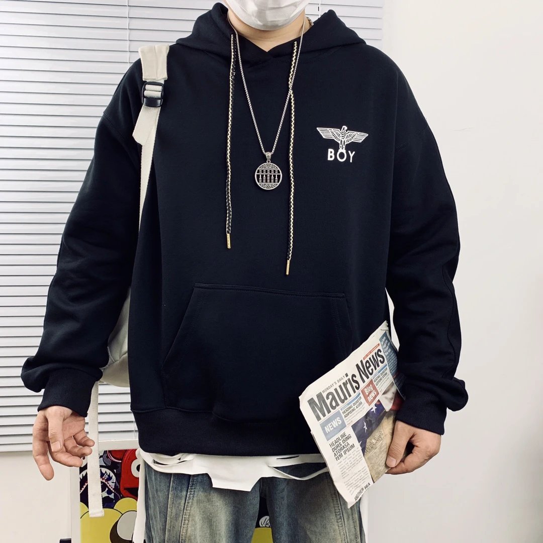 BOY LONDON Black Wing Print Unisex Cotton Hoodie