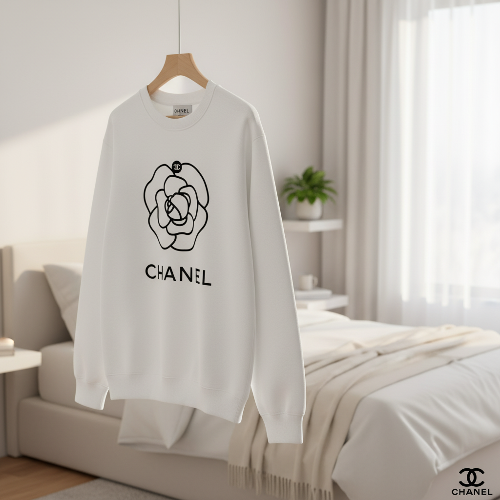 CHANEL Camellia Logo White Cotton Hoodie