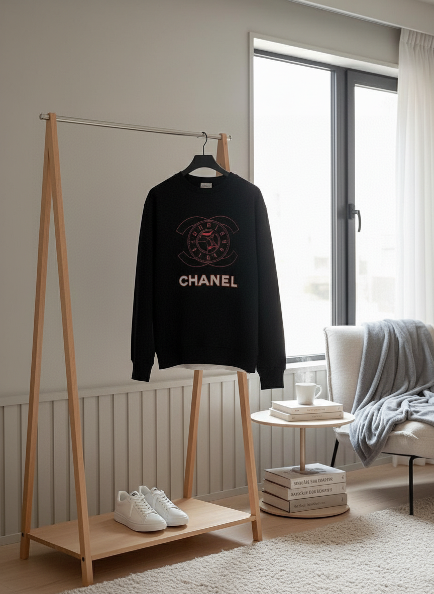 CHANEL Black Logo Hoodie Men Streetwear Pullover