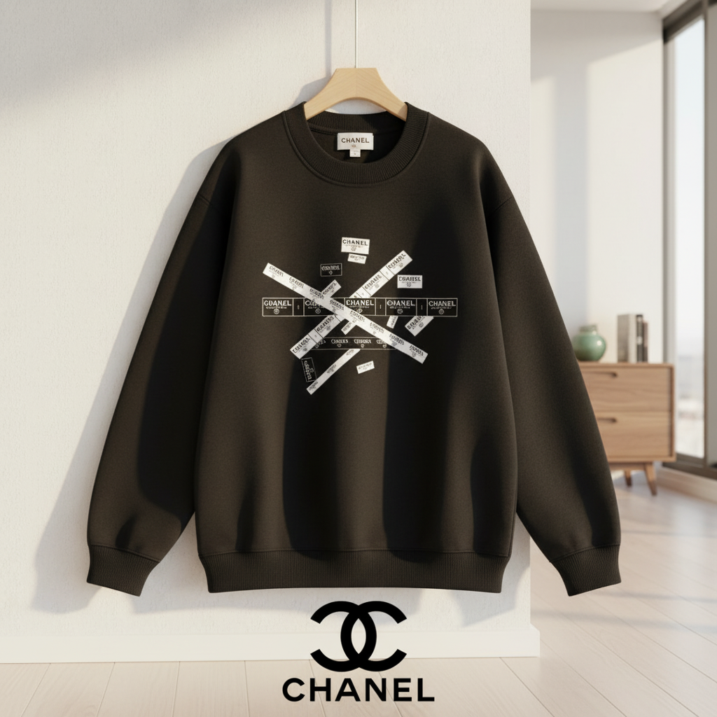 CHANEL Black Logo Unisex Cotton Hoodie