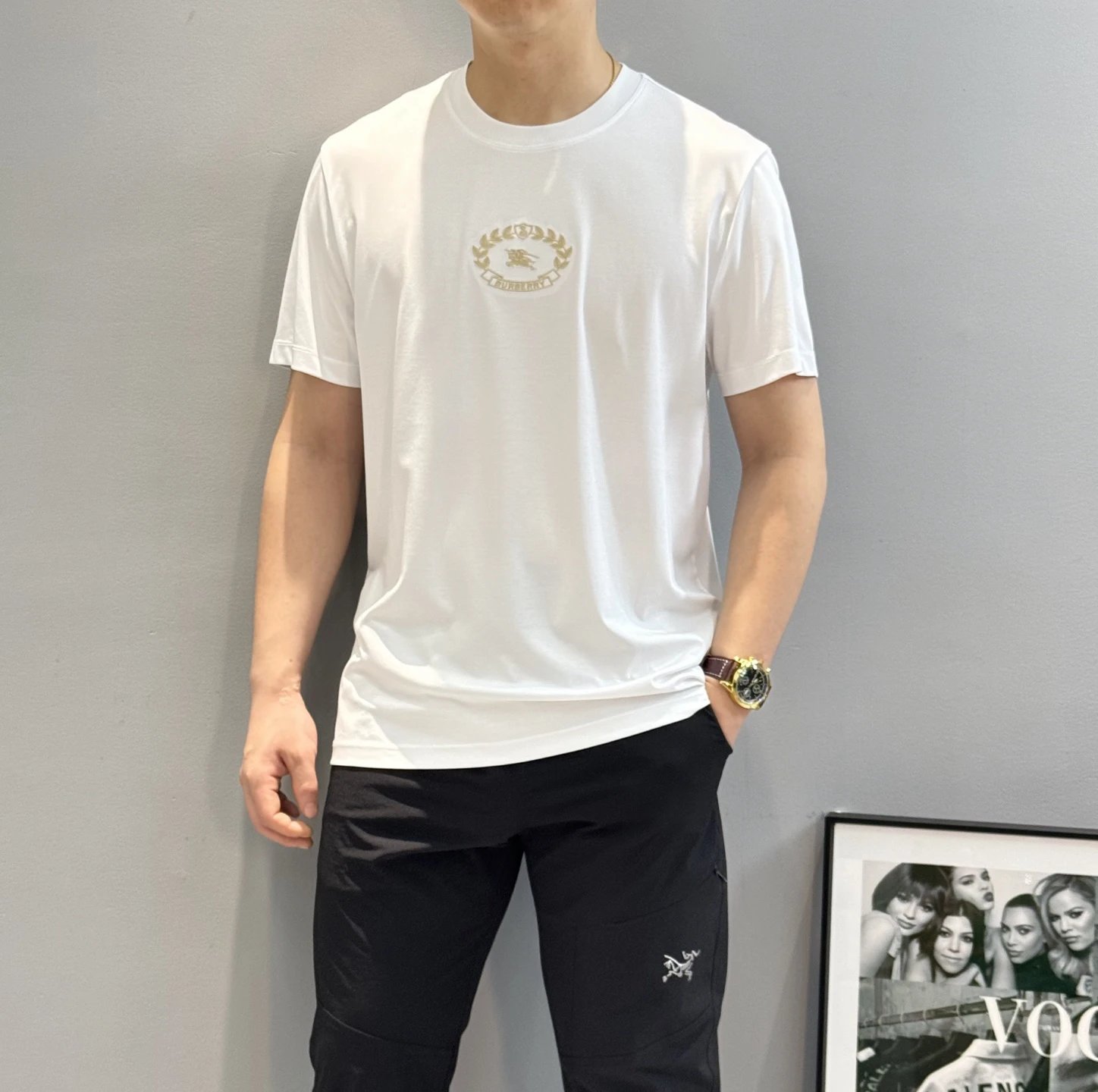 Burberry Men White Logo Cotton T-Shirt