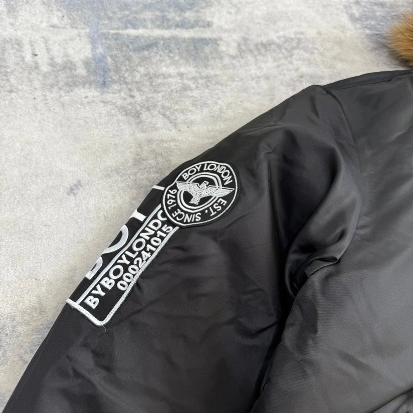 BOY LONDON Black Fur Hooded Windproof Unisex Jacket