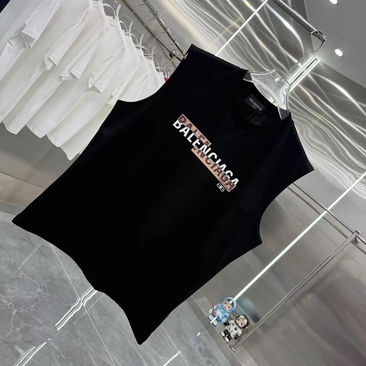 Balenciaga Men Sleeveless Cotton Logo T-Shirt Black