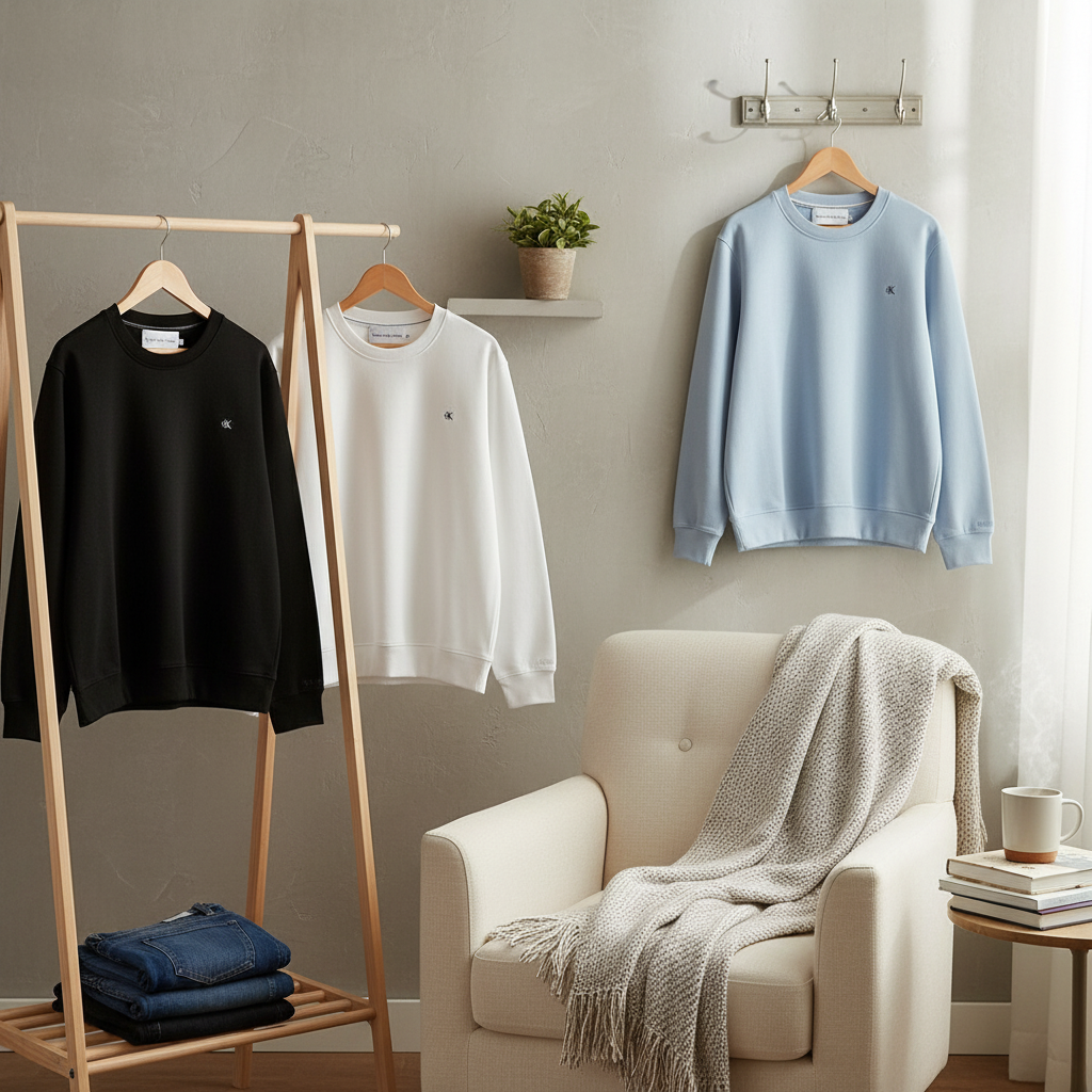 Calvin Klein Men Crewneck Cotton Hoodies Black White Blue