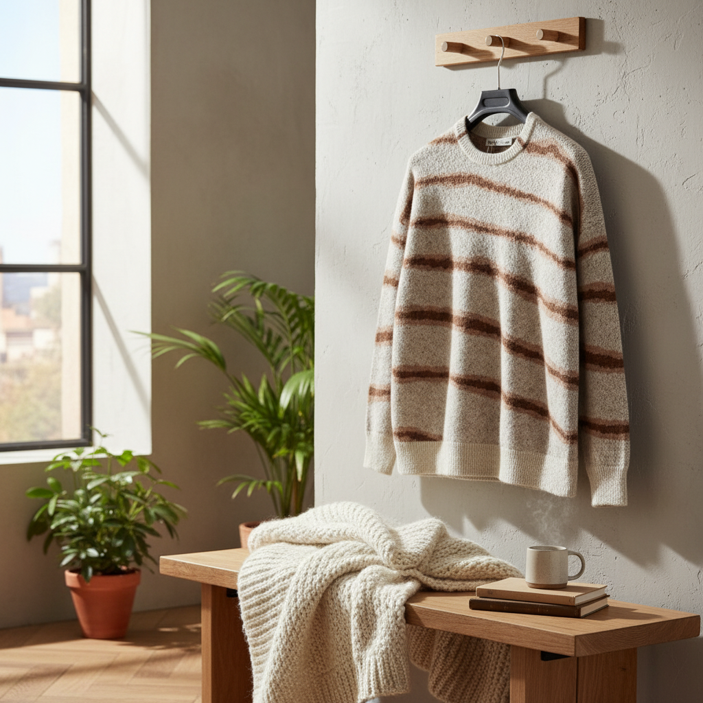 Acne Studios Beige Wool Striped Knit Sweater Pullover