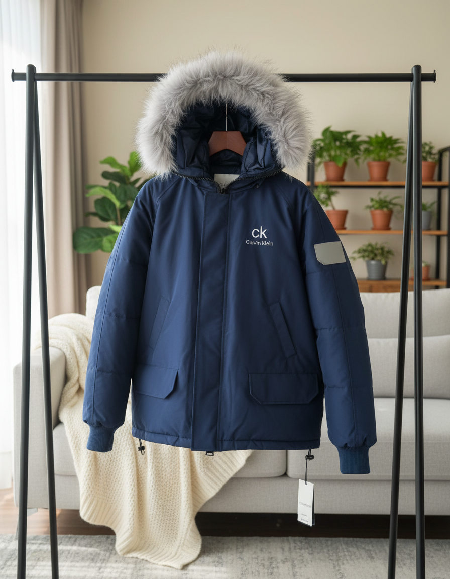 Calvin Klein Women’s Navy Faux Fur Hooded Jacket