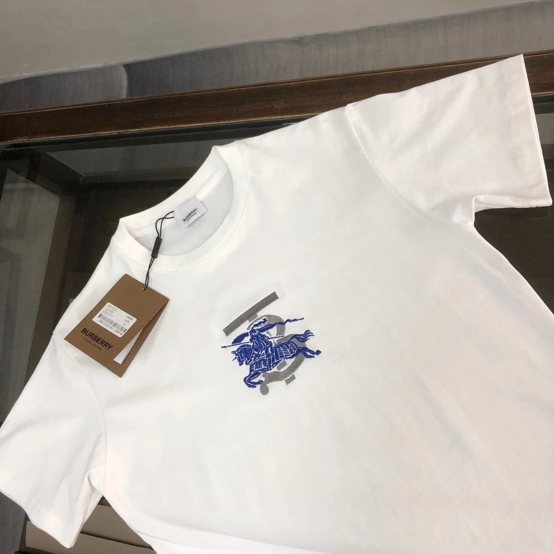 Burberry White Cotton Equestrian Logo T-Shirt