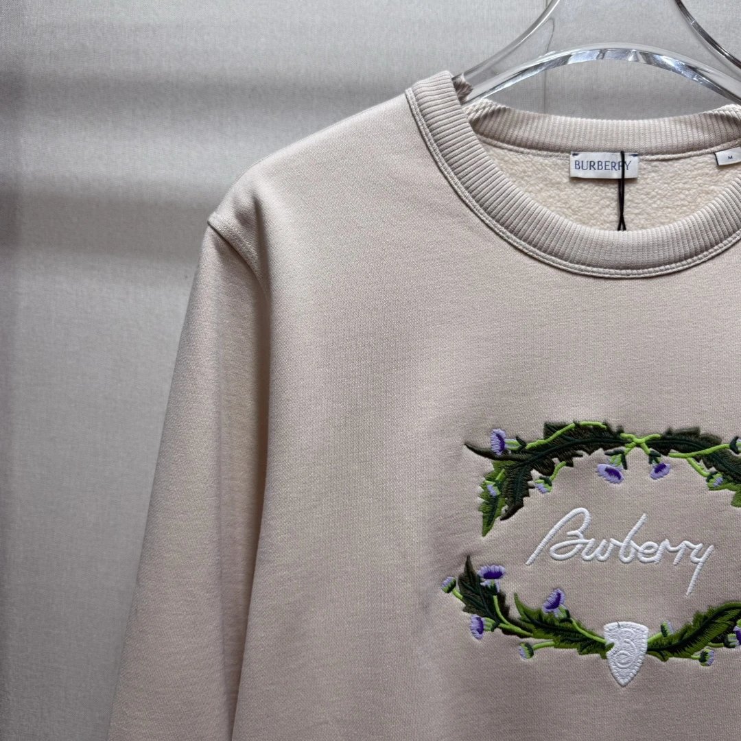 Burberry Floral Embroidered Cotton Hoodie Beige Sweatshirt