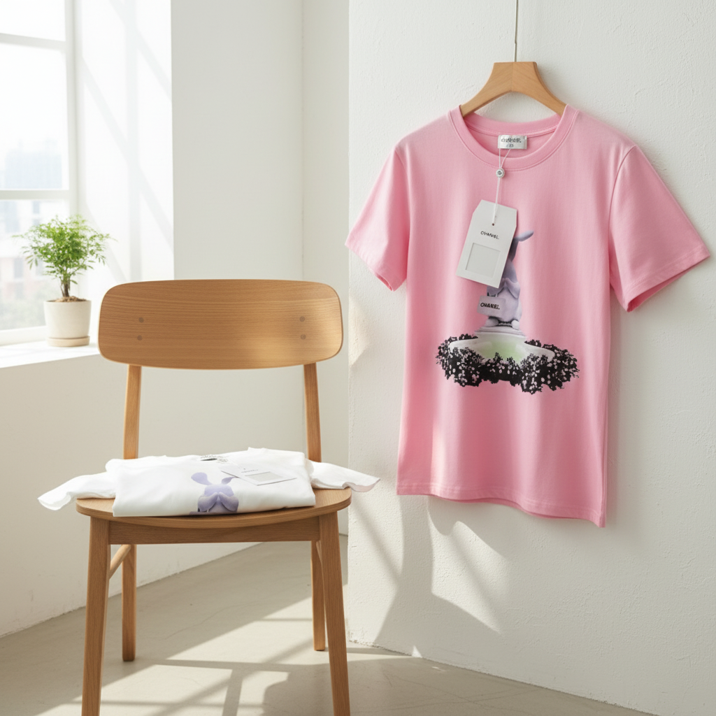 CHANEL Women Bunny Print Cotton Casual T-Shirt