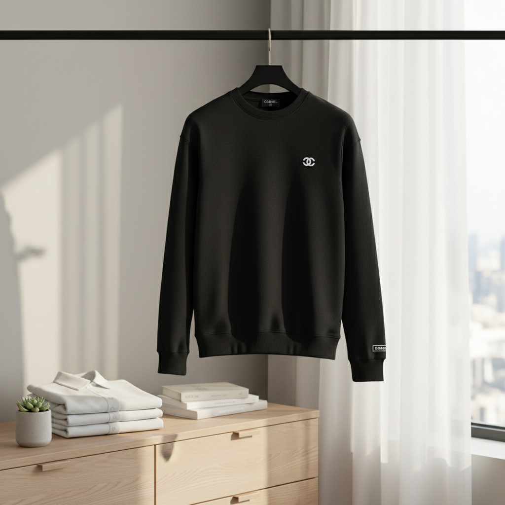 CHANEL Black Classic Logo Hoodie Sweatshirt for Men Women