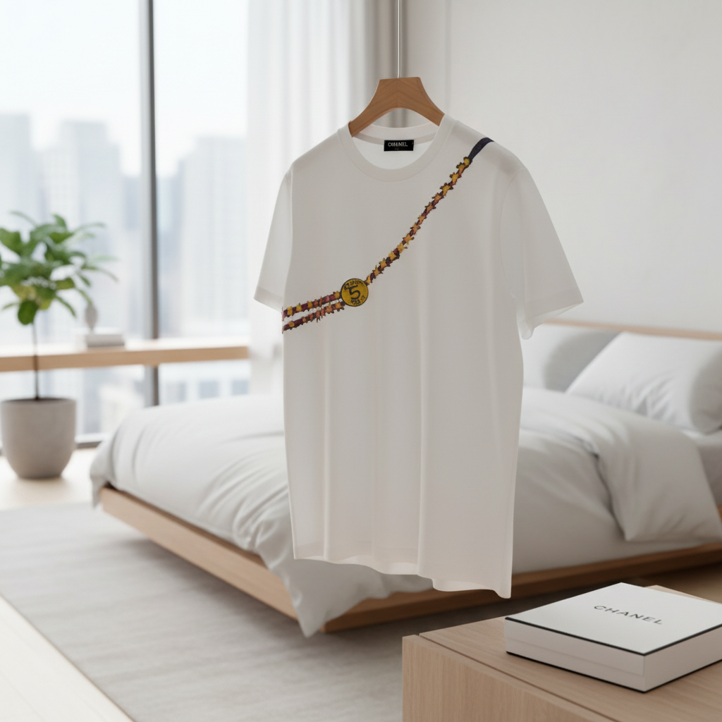 CHANEL Chain Print White Cotton Luxury T-Shirt