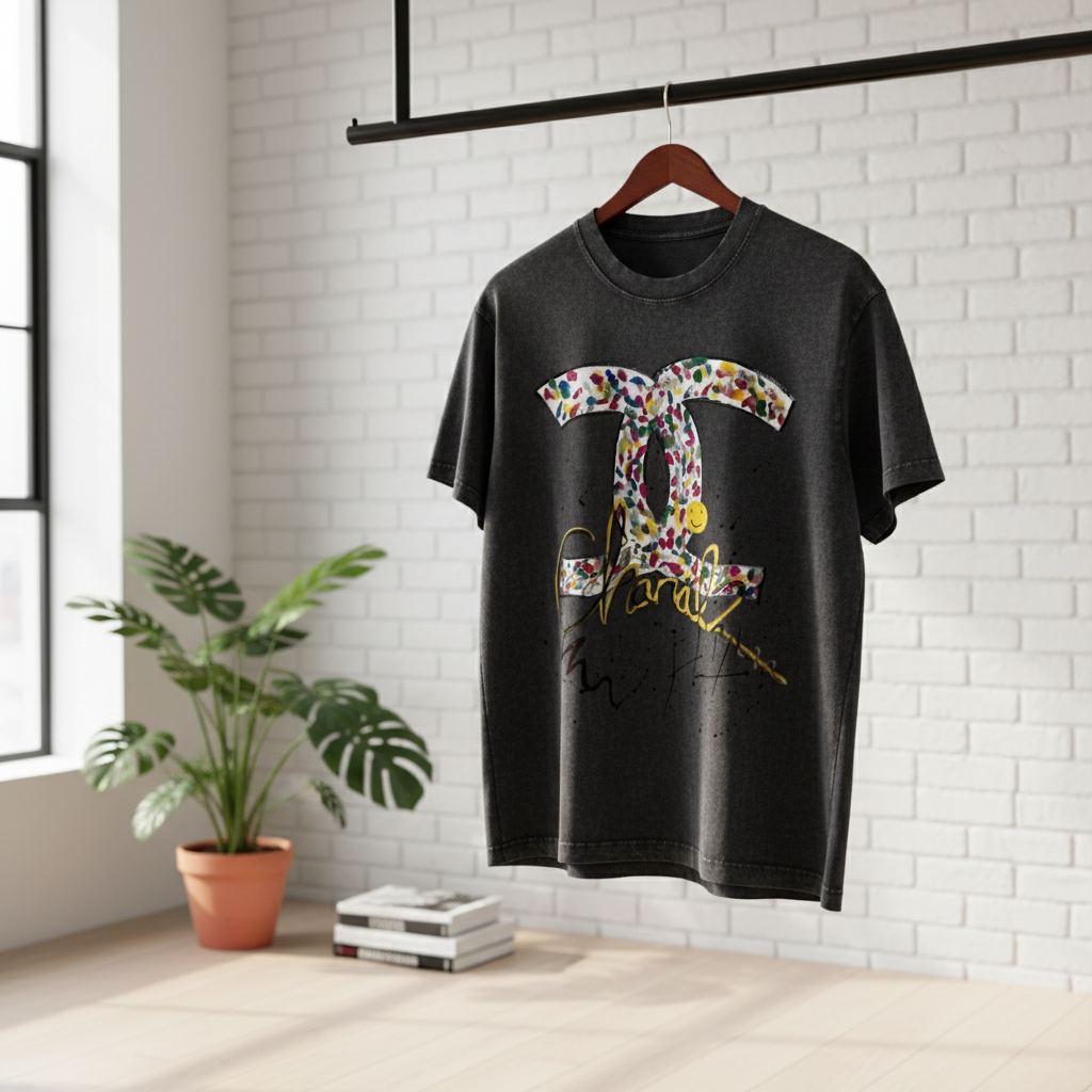 CHANEL Graffiti Logo Unisex Oversized Cotton T-Shirt