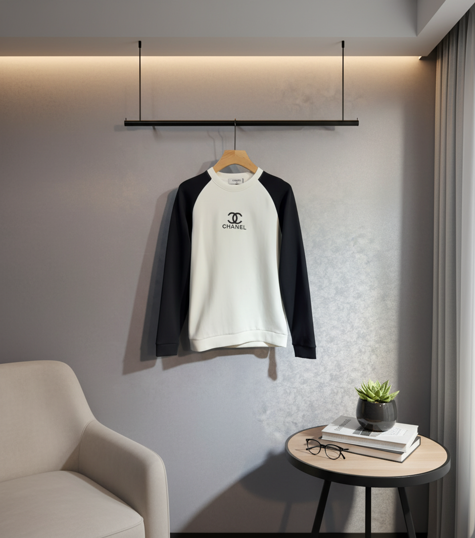 CHANEL Black White Logo Cotton Blend Hoodie