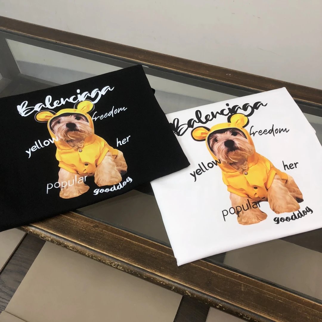 Balenciaga Black Dog Print Casual T-Shirt