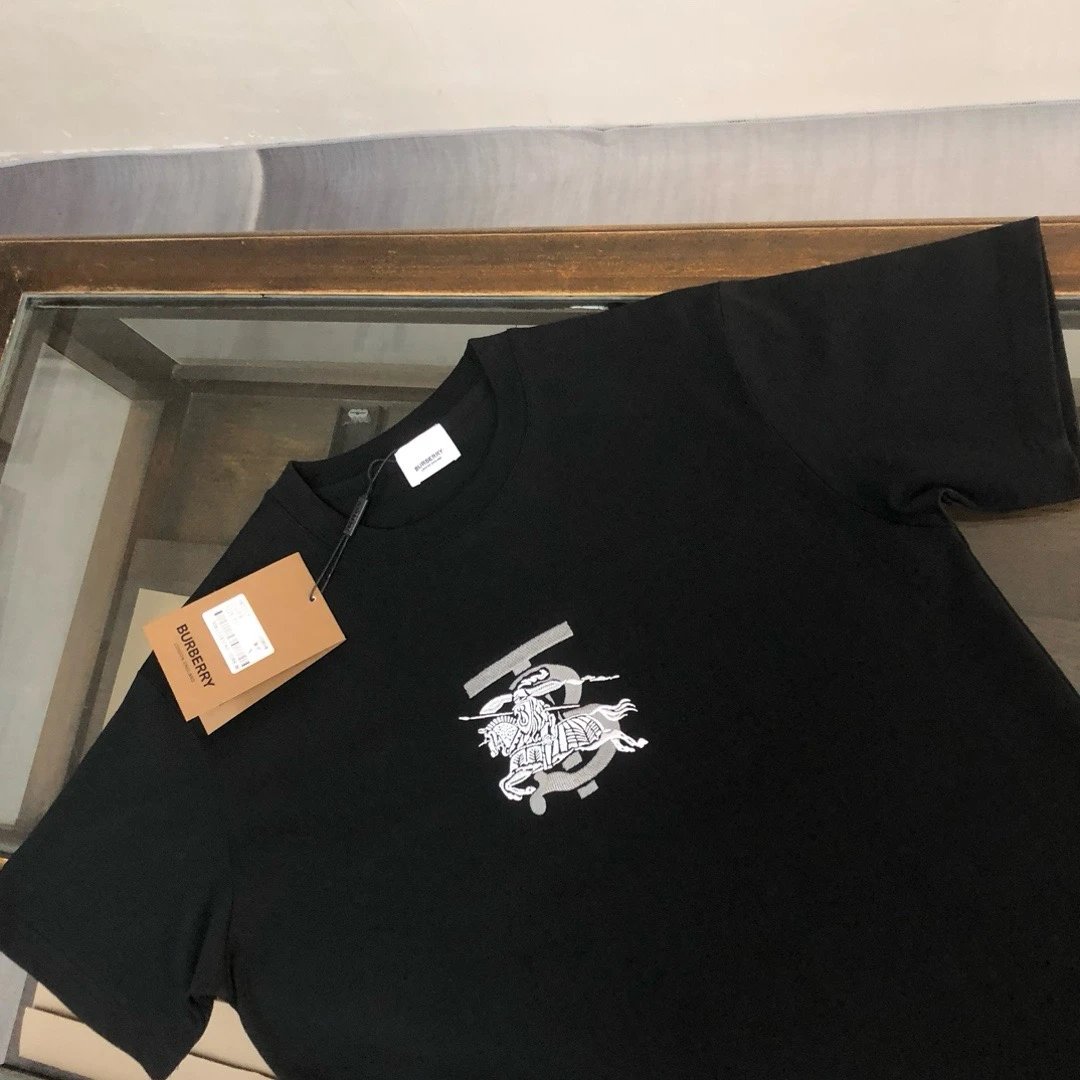 Burberry Black Cotton T-Shirt Knight Logo Tee