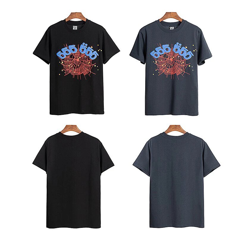 SP5DER Black 666 Spiderweb Graphic Cotton T-Shirt