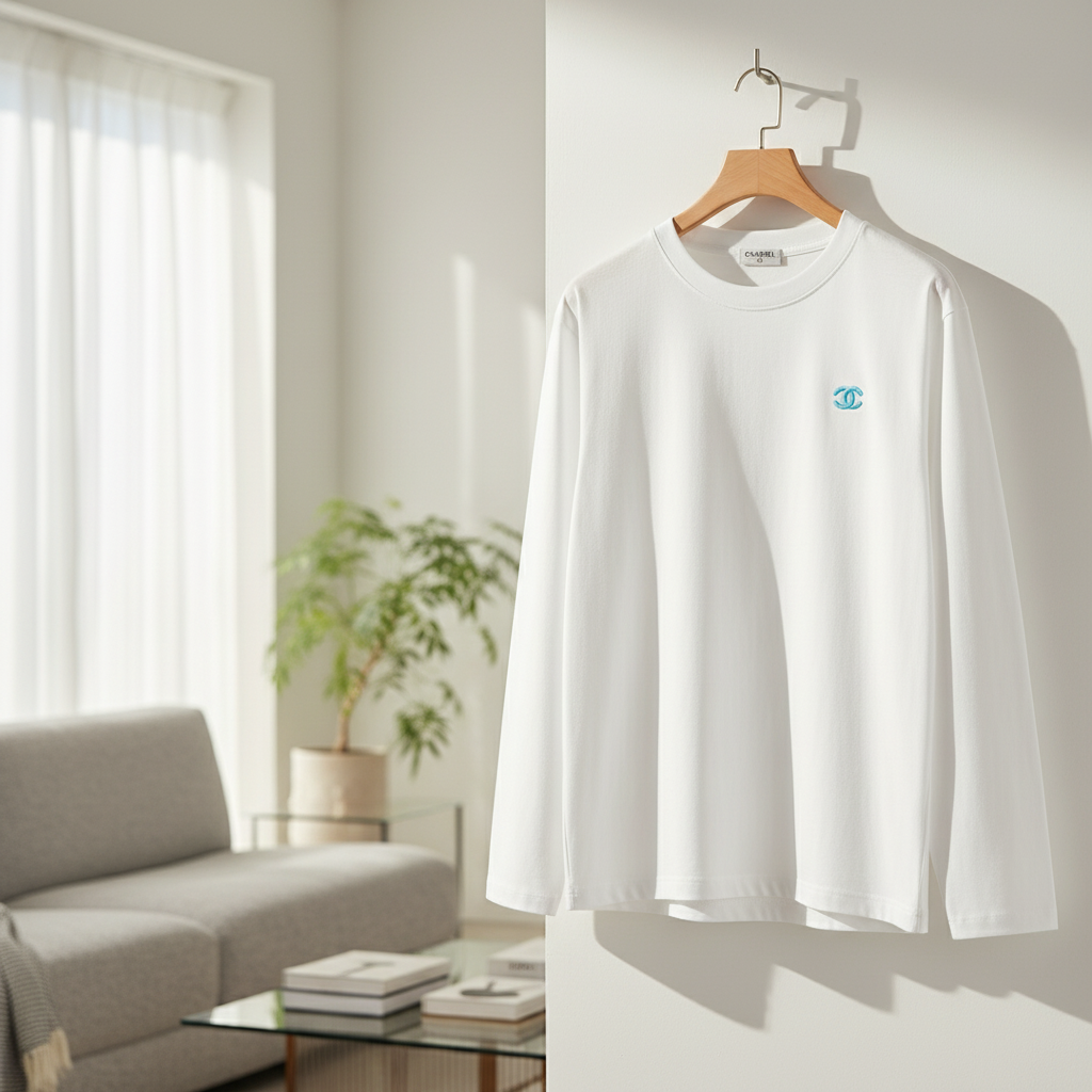 CHANEL White Hoodie Blue Logo Cotton Sweatshirt