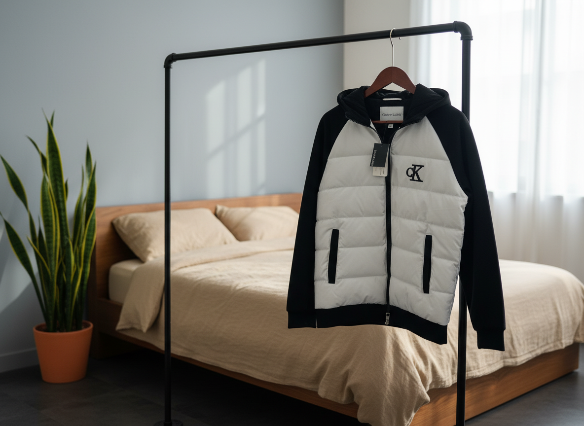 Calvin Klein Black White Men Hooded Padded Jacket
