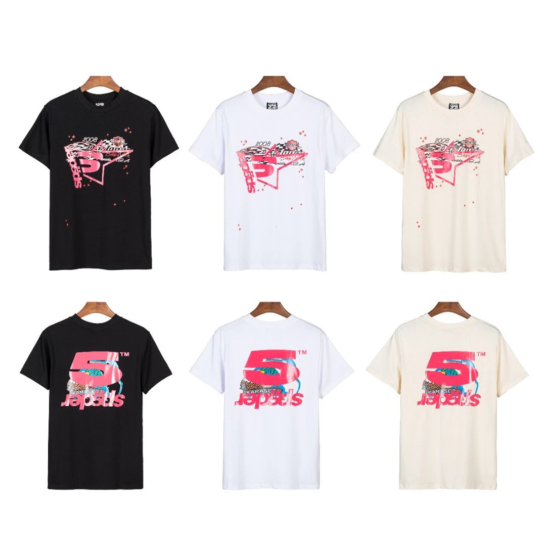 SP5DER Black Cotton 2008 Graphic Streetwear T-Shirt