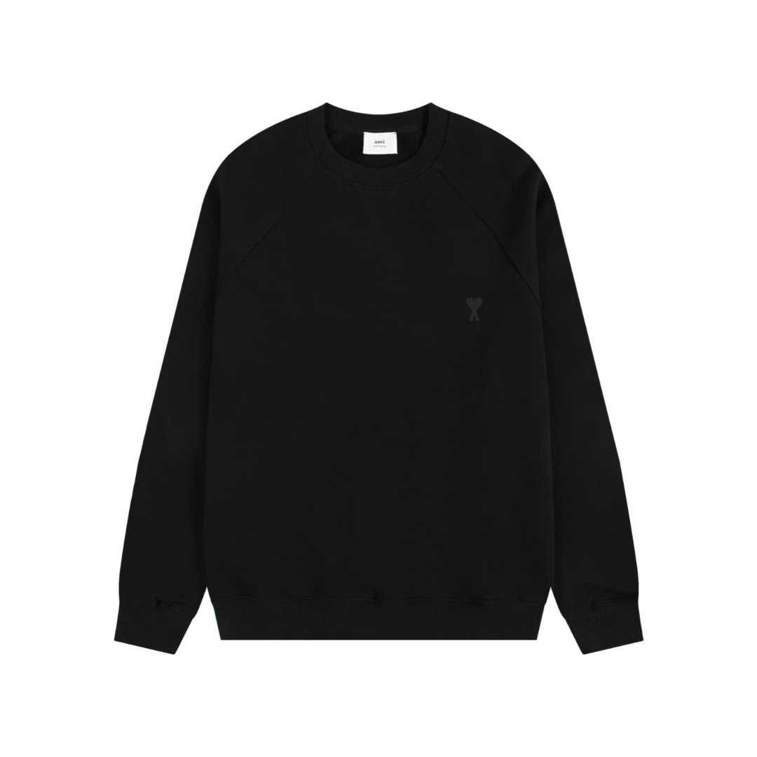 AMI Black Cotton Crewneck Sweatshirt Heart Logo Unisex