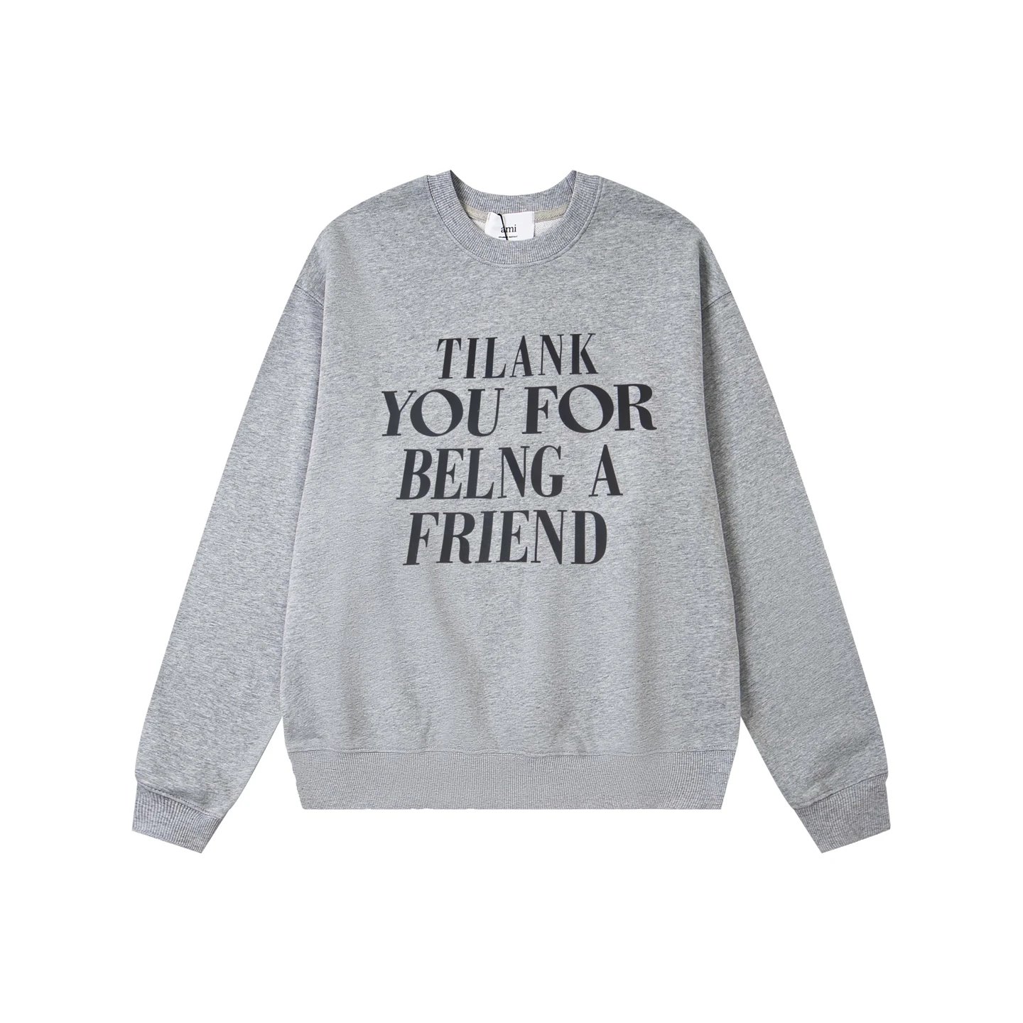 AMI Grey Cotton Unisex Sweatshirt Thank You Print