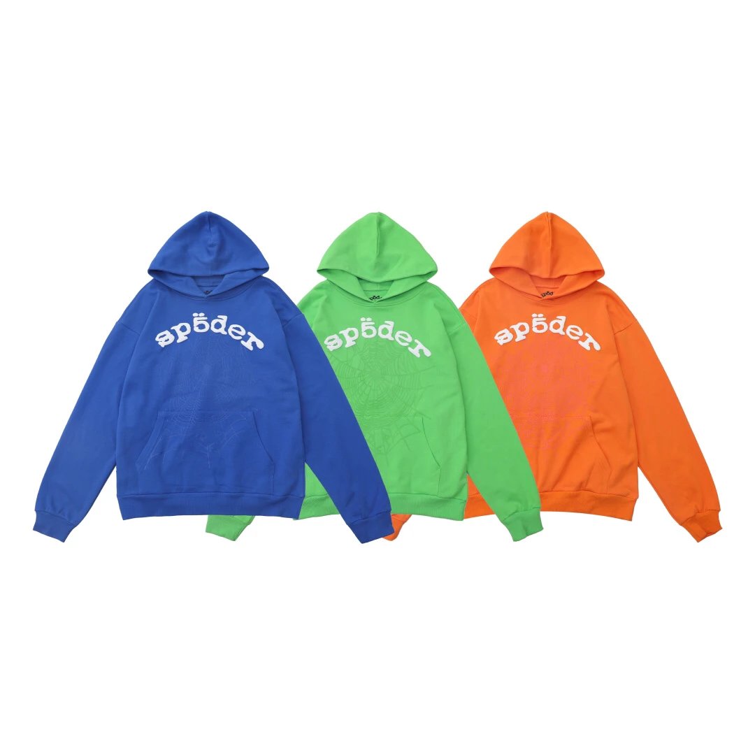 SP5DER Blue Hoodie Unisex Streetwear Cotton Pullover