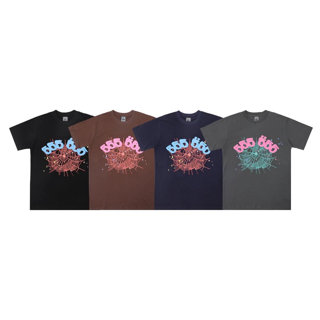 SP5DER 555 Spider Web Black Cotton T-Shirt