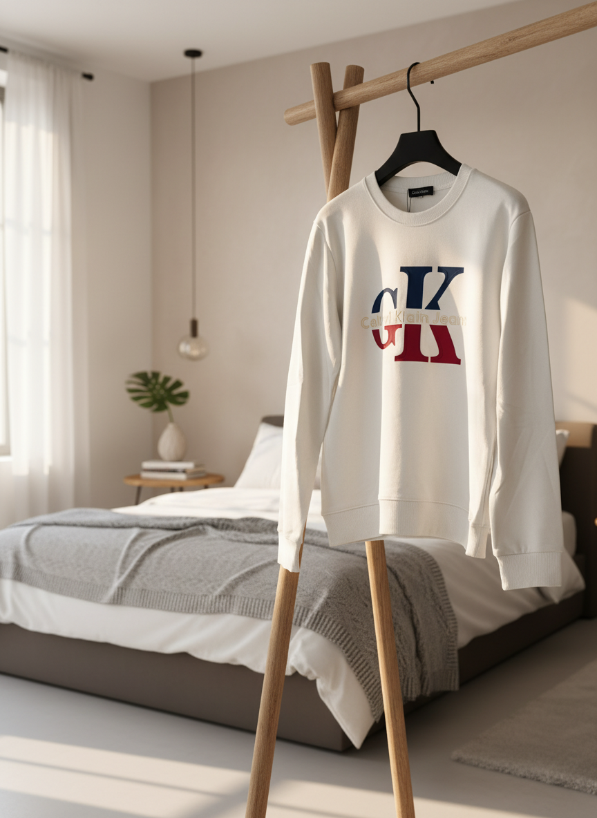 Calvin Klein CK Logo White Cotton Hoodie