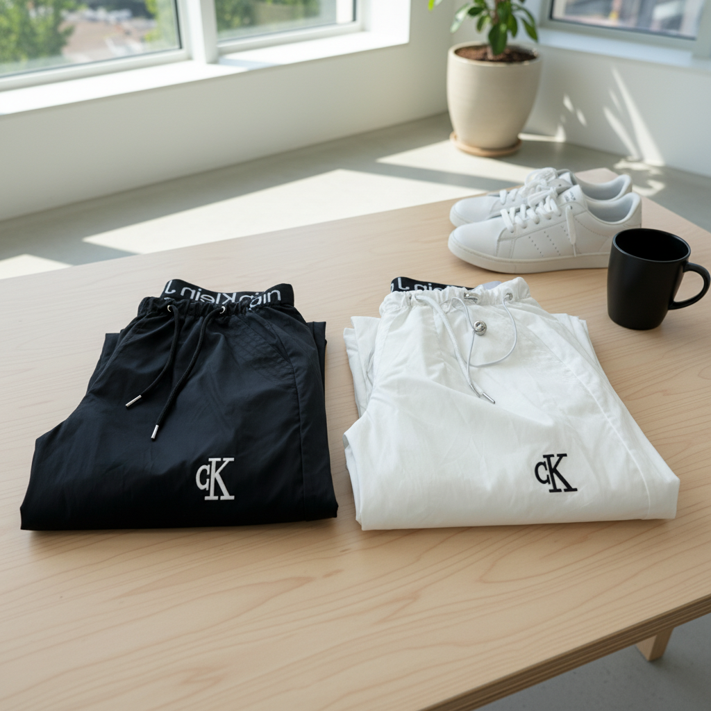 Calvin Klein Black White Drawstring Casual Pants