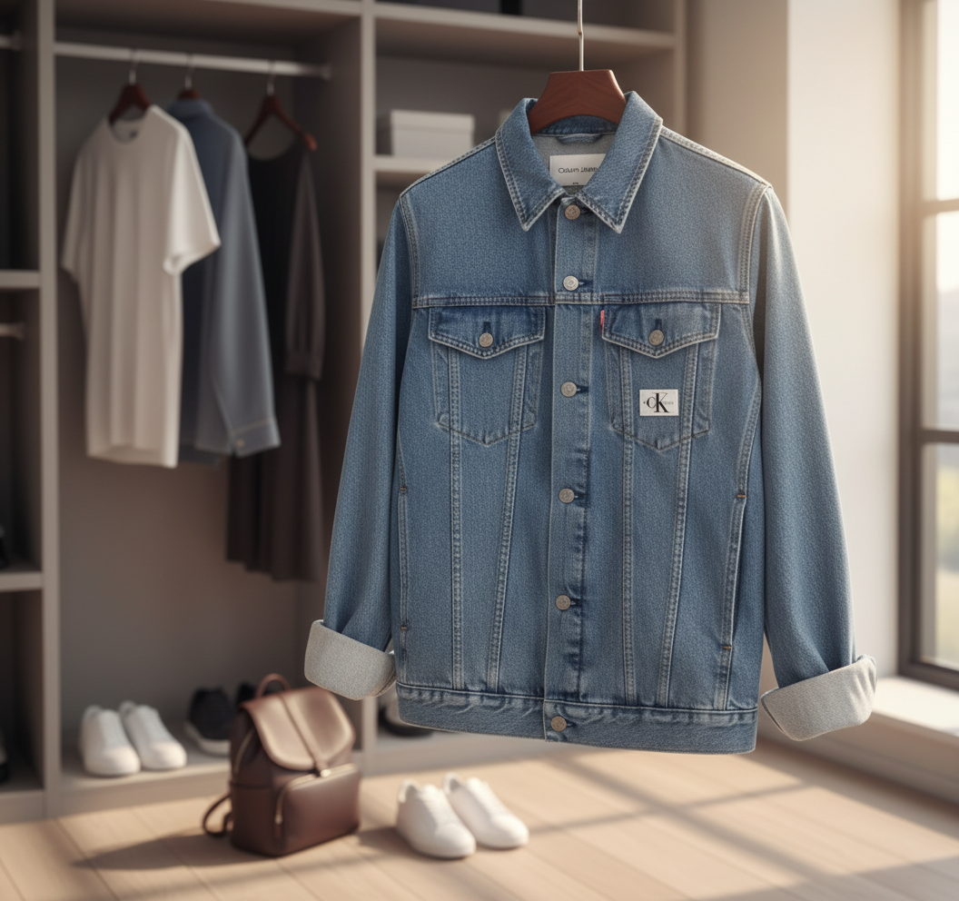 Calvin Klein Blue Denim Jacket Men Casual Outerwear