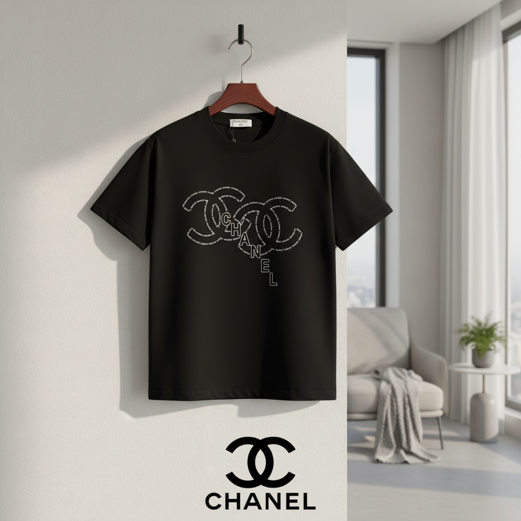 CHANEL Black Cotton Double C Logo Unisex T-Shirt