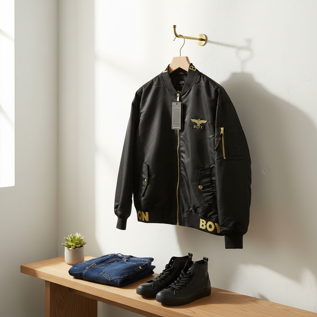 BOY LONDON Black Gold Eagle Satin Bomber Jacket