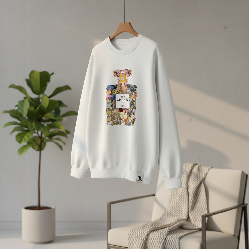 CHANEL No5 Graphic White Hoodie Luxury Streetwear