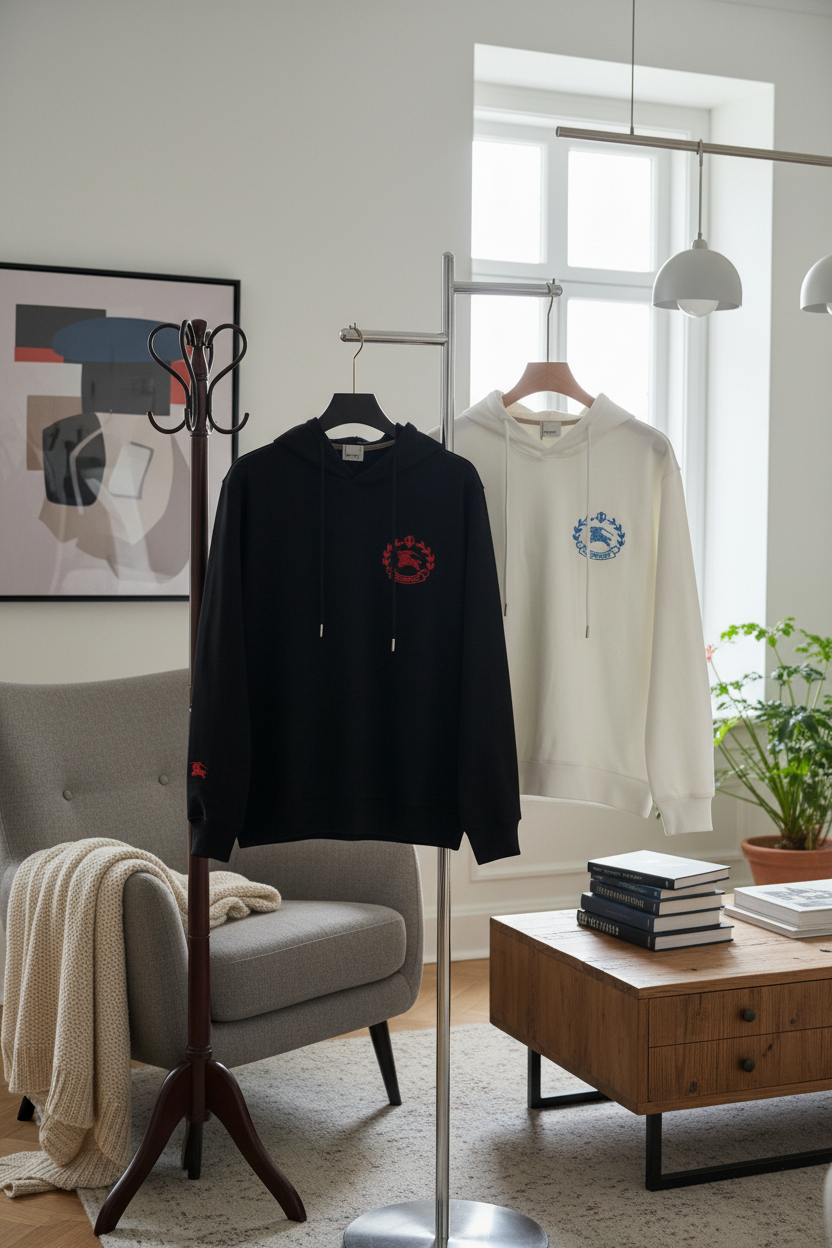 Burberry Logo Embroidery Cotton Casual Hoodies