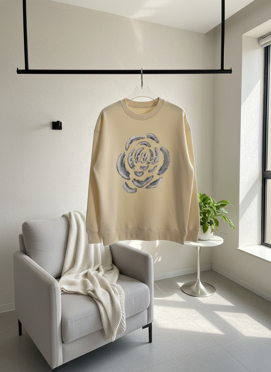 CHANEL Beige Floral Logo Cotton Hoodie