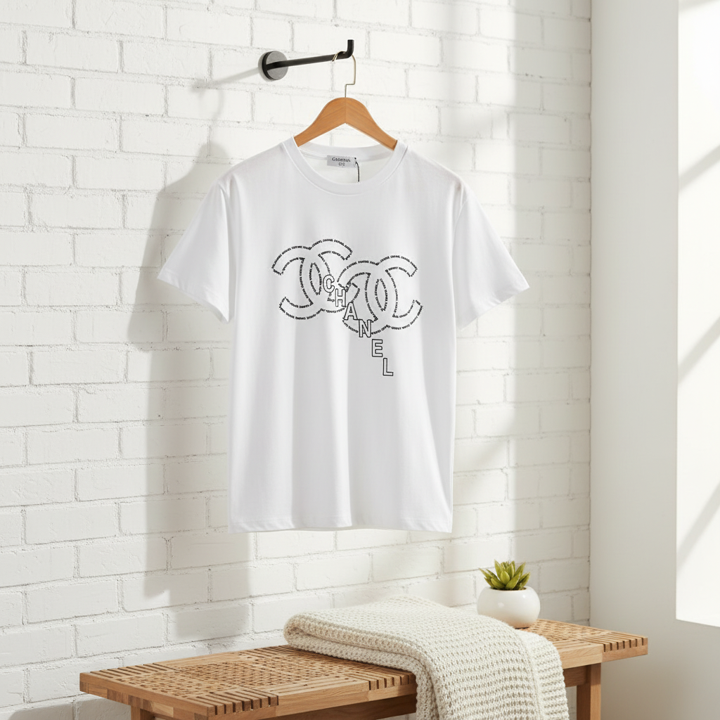 CHANEL Women White Cotton T-Shirt Double C Logo Top