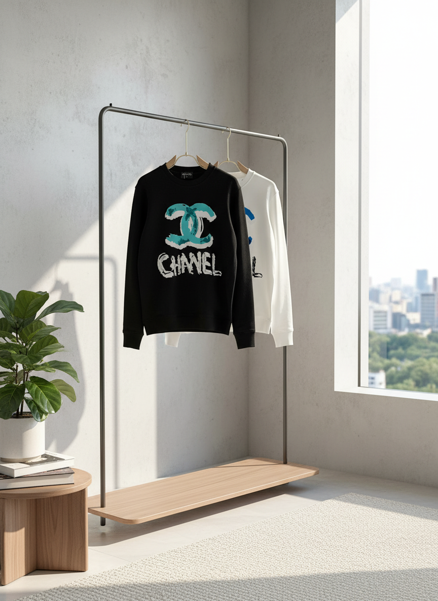 CHANEL Logo Unisex Cotton Blend Fashion Hoodie