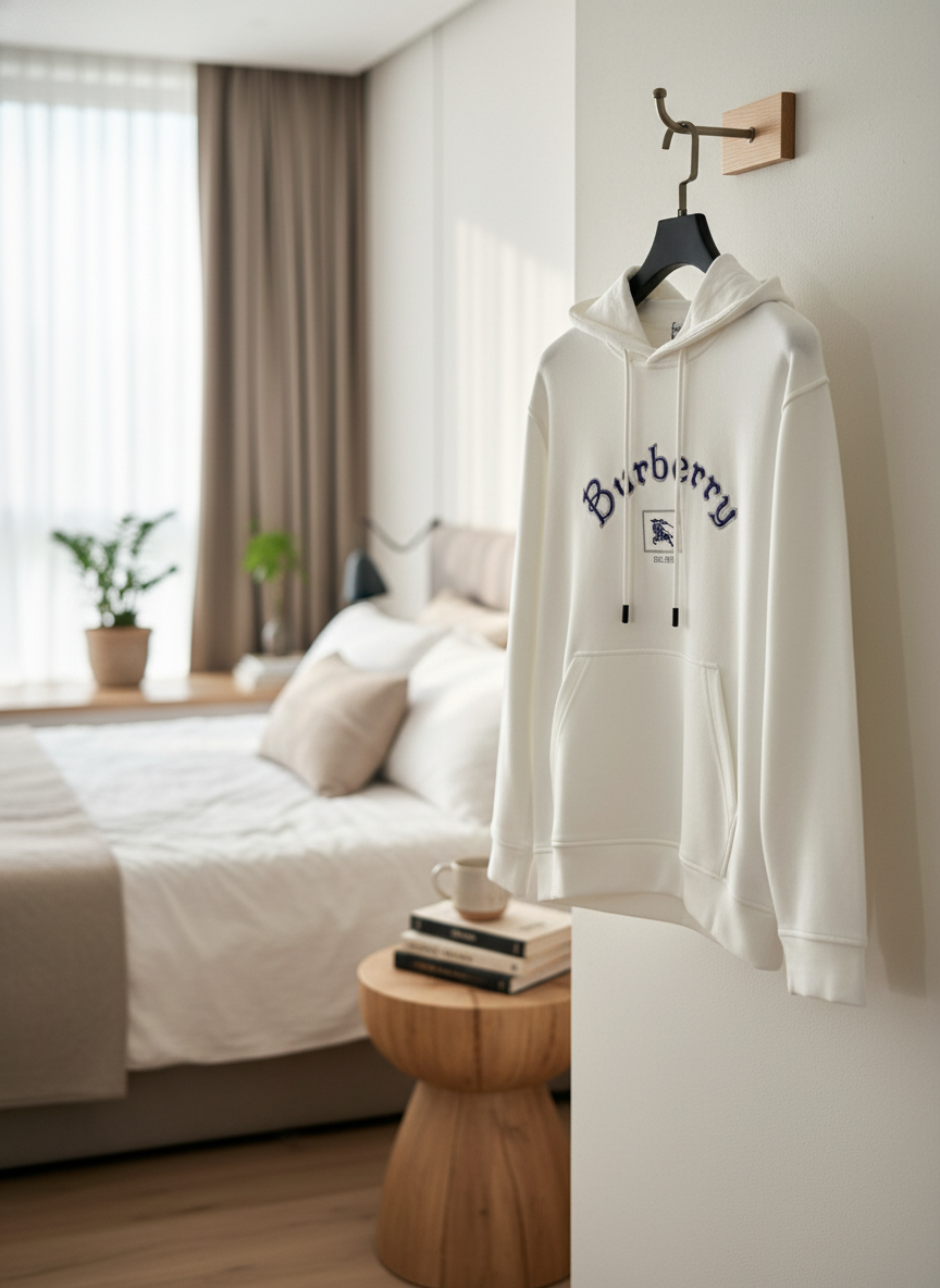 Burberry White Hoodie Classic Logo Cotton Pullover