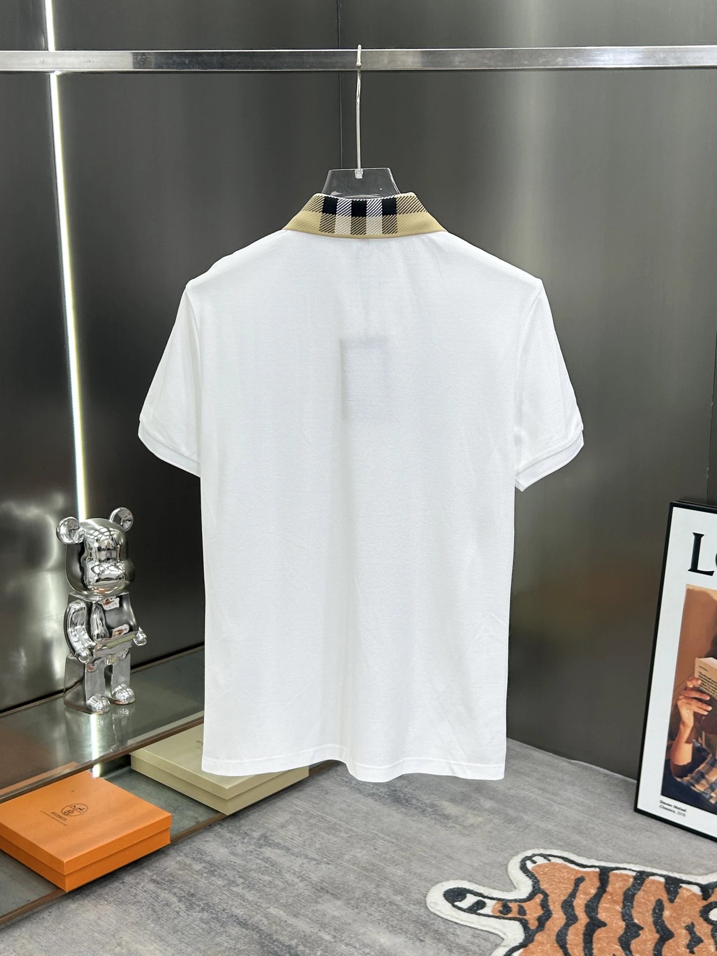 Burberry Men’s White Polo Shirt Check Collar Cotton